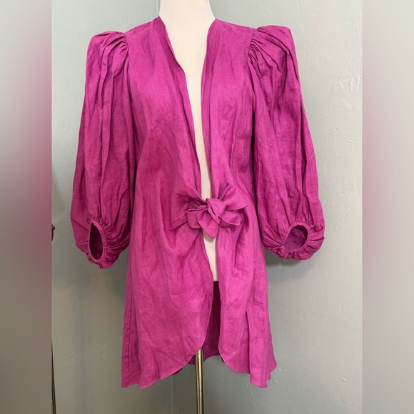 Adriana Degreas Brazil Solid Shirt Voluminous Sleeves And Knot Coverup Swim - Picture 2 of 6